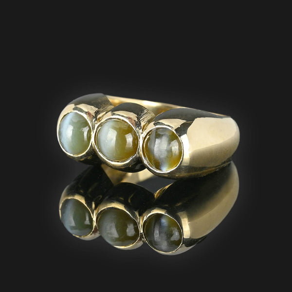 Modernist 14K Gold Cat's Eye Chrysoberyl Ring, 18 Grams - Boylerpf
