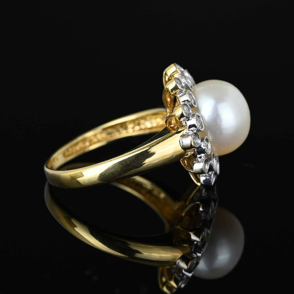 Vintage 14K Gold Snowflake Diamond Halo Pearl Ring - Boylerpf