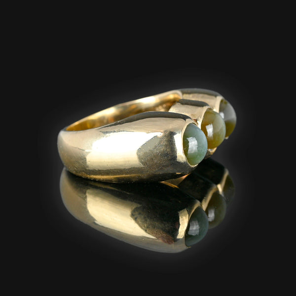 Modernist 14K Gold Cat's Eye Chrysoberyl Ring, 18 Grams - Boylerpf