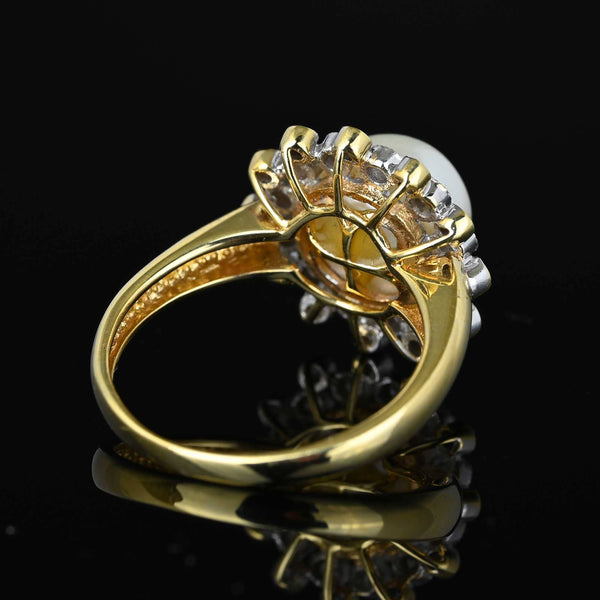 Vintage 14K Gold Snowflake Diamond Halo Pearl Ring - Boylerpf
