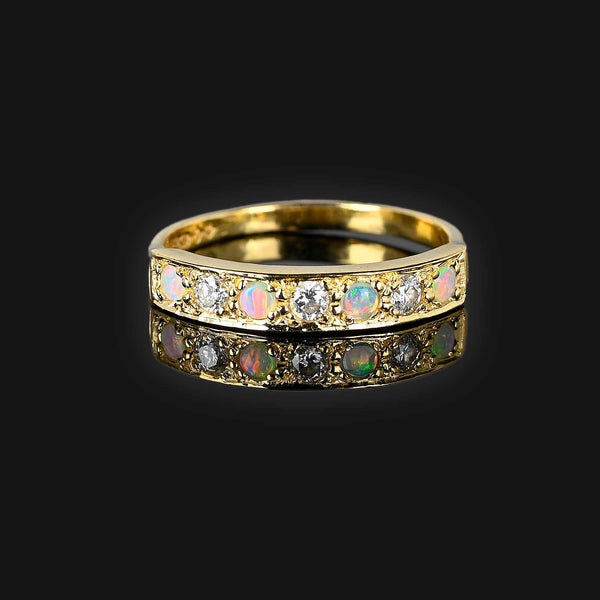 Vintage 14K Gold Diamond Opal Band Ring - Boylerpf