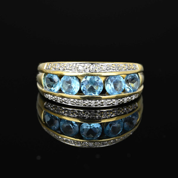 Vintage Five Stone Blue Topaz Diamond Ring Band - Boylerpf