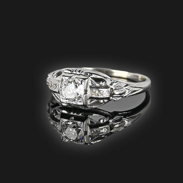 18K White Gold .35 CTW Diamond Engagement Ring, Art Deco - Boylerpf