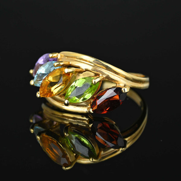 Vintage Multi Gemstone Bypass Ring in 14K Gold - Boylerpf