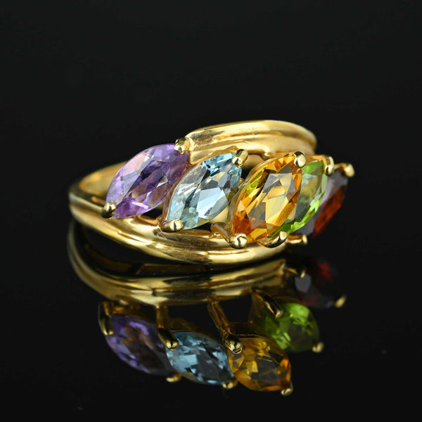 Vintage Multi Gemstone Bypass Ring in 14K Gold - Boylerpf