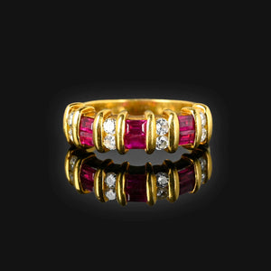 Vintage Diamond Baguette Ruby 18K Gold Ring - Boylerpf