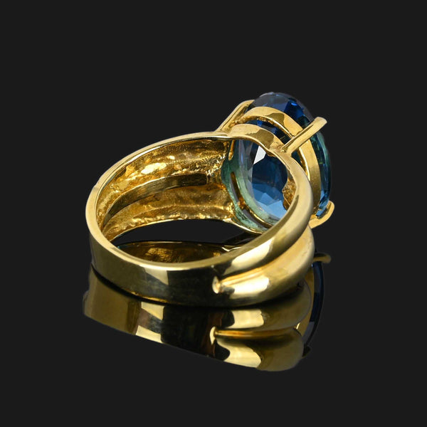 Vintage London Blue Topaz Ring, Wide Gold Double Band - Boylerpf