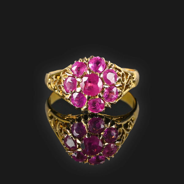 Vintage 14K Gold Filigree Ruby Cluster Ring - Boylerpf