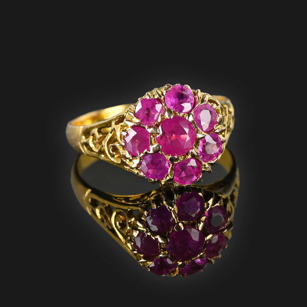 Vintage 14K Gold Filigree Ruby Cluster Ring - Boylerpf