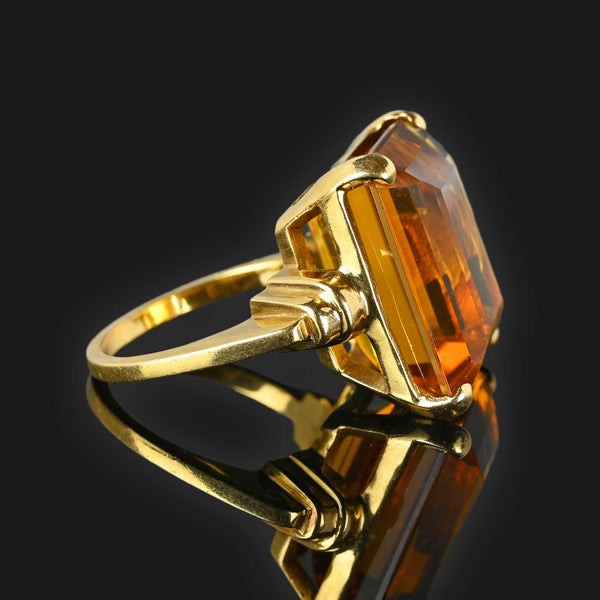 Retro 25 Carat Citrine Cocktail Ring in 14K Gold - Boylerpf