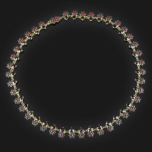 Antique Flower Cluster Garnet Collar Necklace - Boylerpf