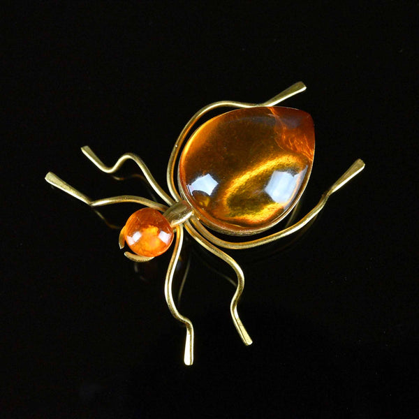 Large Russian Amber Bug Insect Brooch - Boylerpf