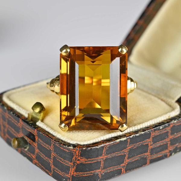 Retro 25 Carat Citrine Cocktail Ring in 14K Gold - Boylerpf