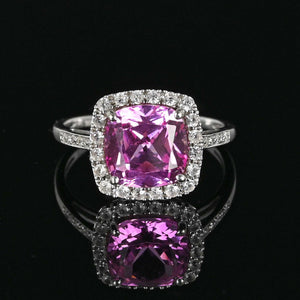 Pink Topaz Sapphire Halo Ring in 10K White Gold - Boylerpf