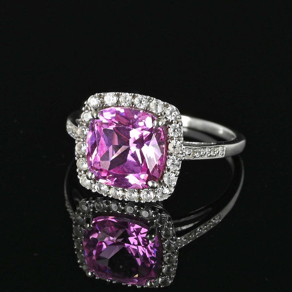 Pink Topaz Sapphire Halo Ring in 10K White Gold - Boylerpf