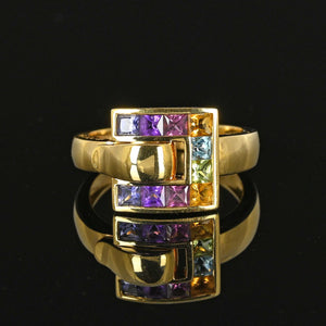 Colorful Multi Gemstone Buckle Ring in 18K Gold - Boylerpf