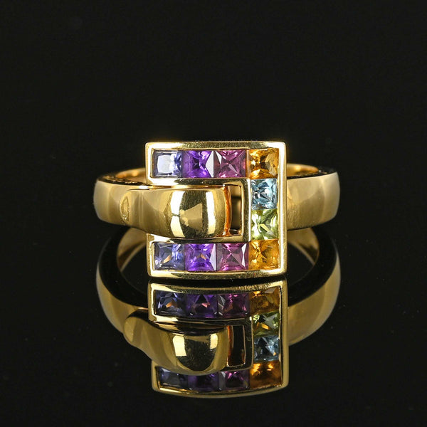 Colorful Multi Gemstone Buckle Ring in 18K Gold - Boylerpf