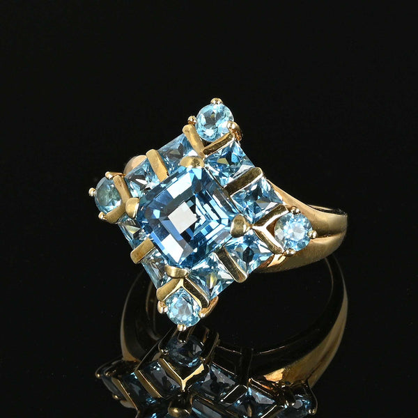 Vintage Checkerboard Cut Blue Topaz Ring in Gold - Boylerpf