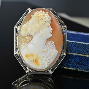 Antique Carved Shell Cameo Brooch Pendant in 14K Gold - Boylerpf