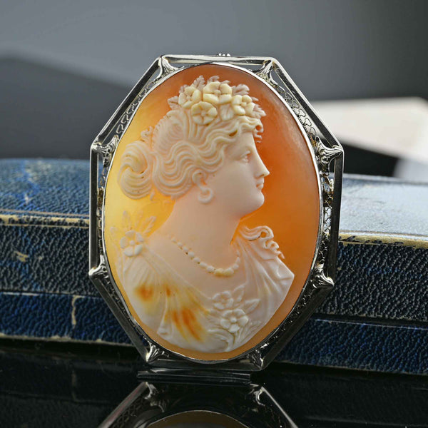 Antique Carved Shell Cameo Brooch Pendant in 14K Gold - Boylerpf