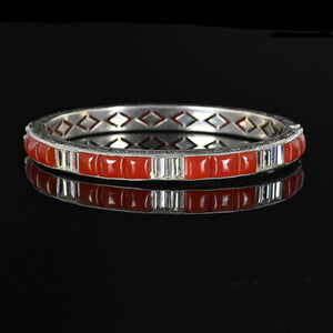 Art Deco Silver Carnelian Crystal Bracelet Bangle - Boylerpf