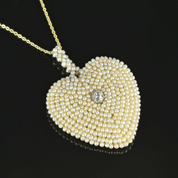 Antique Georgian Seed Pearl Diamond Heart Pendant - Boylerpf