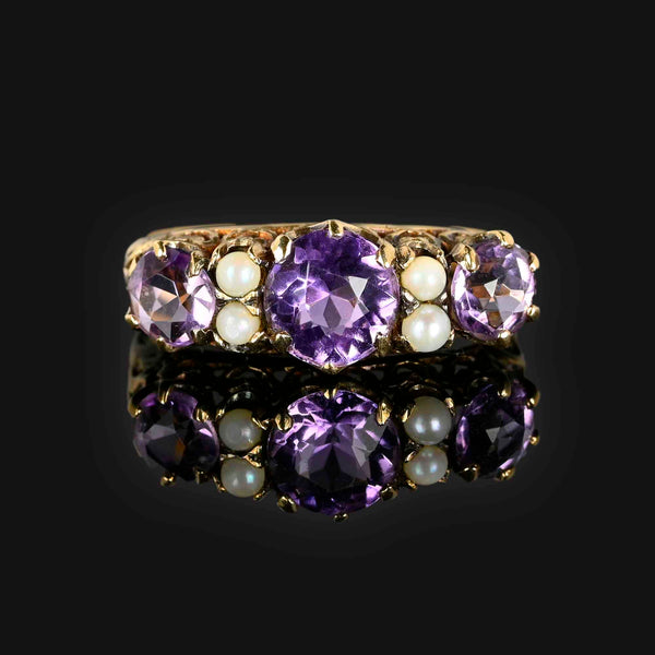 Gold Pearl and Amethyst Victorian Style Ring - Boylerpf