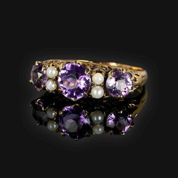 Gold Pearl and Amethyst Victorian Style Ring - Boylerpf