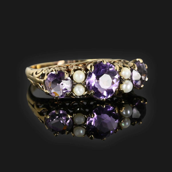 Gold Pearl and Amethyst Victorian Style Ring - Boylerpf