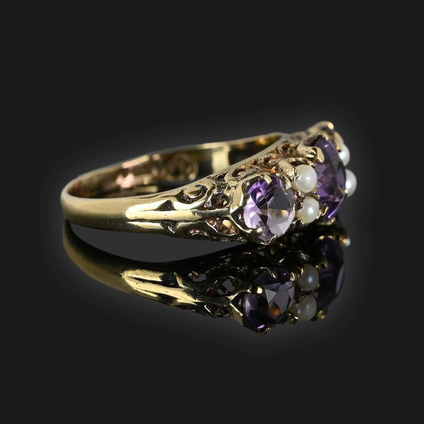 Gold Pearl and Amethyst Victorian Style Ring - Boylerpf