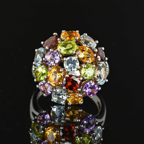 Vintage Multi Gemstone Cluster Dome Ring in Silver - Boylerpf