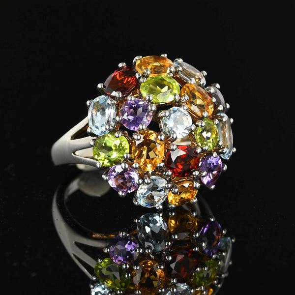 Vintage Multi Gemstone Cluster Dome Ring in Silver - Boylerpf