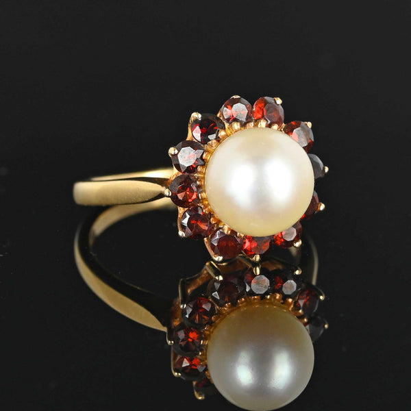 Vintage Garnet Halo Pearl Ring in 14K Gold - Boylerpf