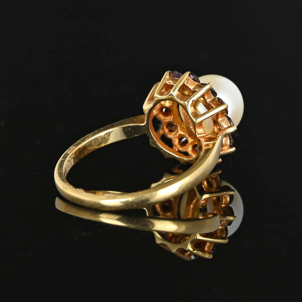 Vintage Garnet Halo Pearl Ring in 14K Gold - Boylerpf