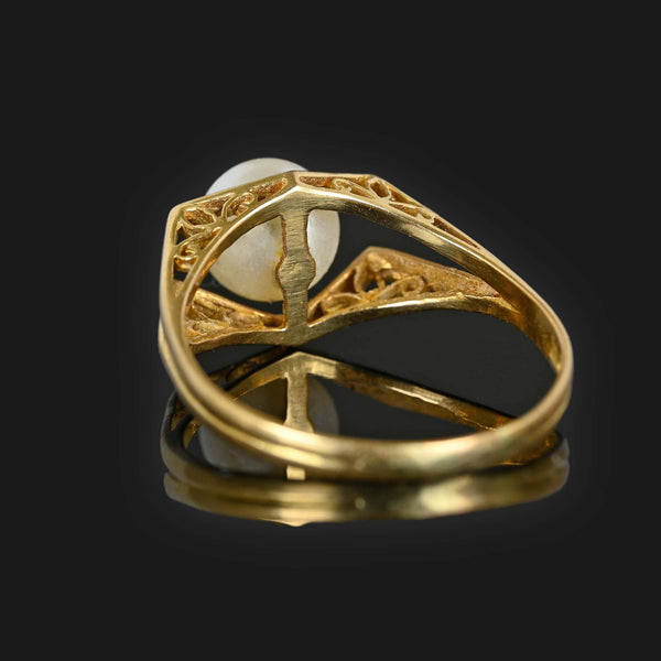 Fleur De Lis Filigree Pearl Ring in 18K Gold - Boylerpf