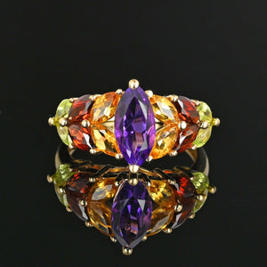 Vintage 14K Gold Multi Gemstone Cluster Ring - Boylerpf