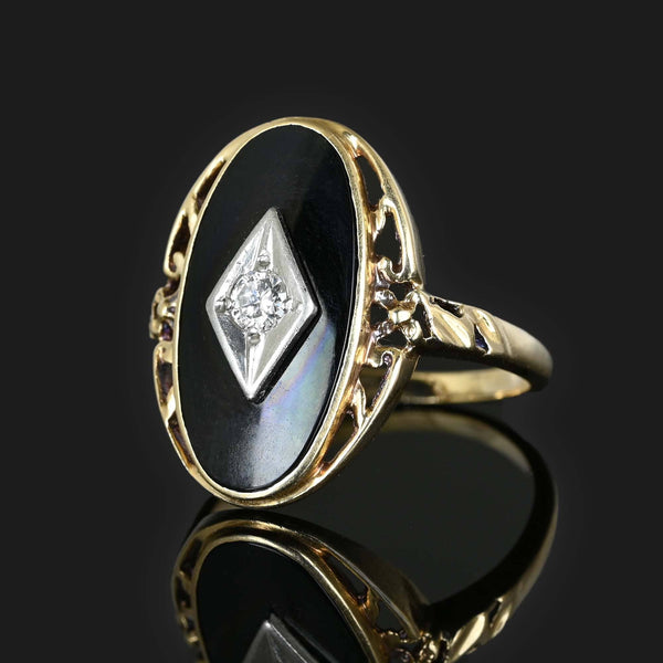 Vintage Black Onyx Diamond Ring in Gold – Boylerpf