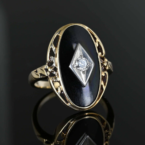 Vintage Black Onyx Diamond Ring in Gold - Boylerpf