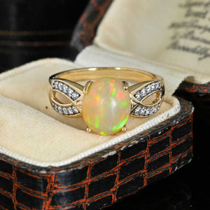 Vintage Diamond Jelly Opal Ring in 14K Gold - Boylerpf