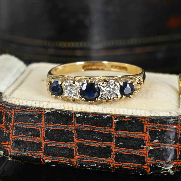 Diamond Sapphire Victorian Style Band Ring in Gold - Boylerpf