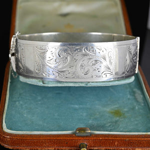 Vintage Engraved Sterling Silver Bangle Bracelet - Boylerpf
