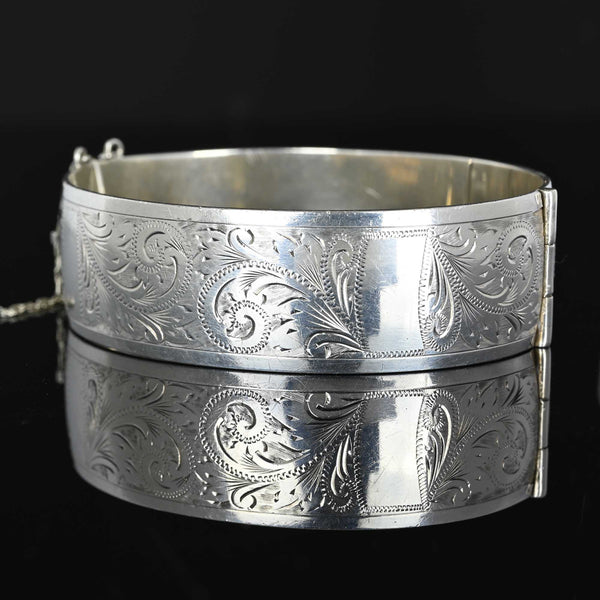Vintage Engraved Sterling Silver Bangle Bracelet - Boylerpf