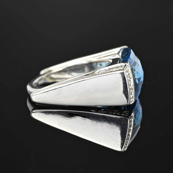 Vintage Diamond Checkerboard Blue Topaz Ring in 14K White Gold - Boylerpf