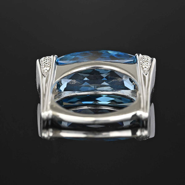 Vintage Diamond Checkerboard Blue Topaz Ring in 14K White Gold - Boylerpf