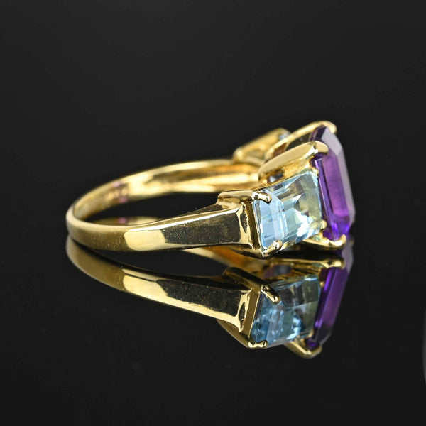 Vintage Emerald Cut Blue Topaz Amethyst Ring in 14K Gold - Boylerpf