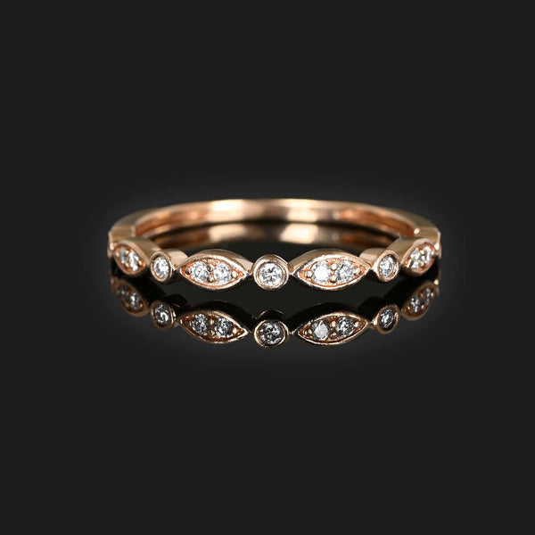 Scallop Edge Rose Gold Diamond Band Ring - Boylerpf