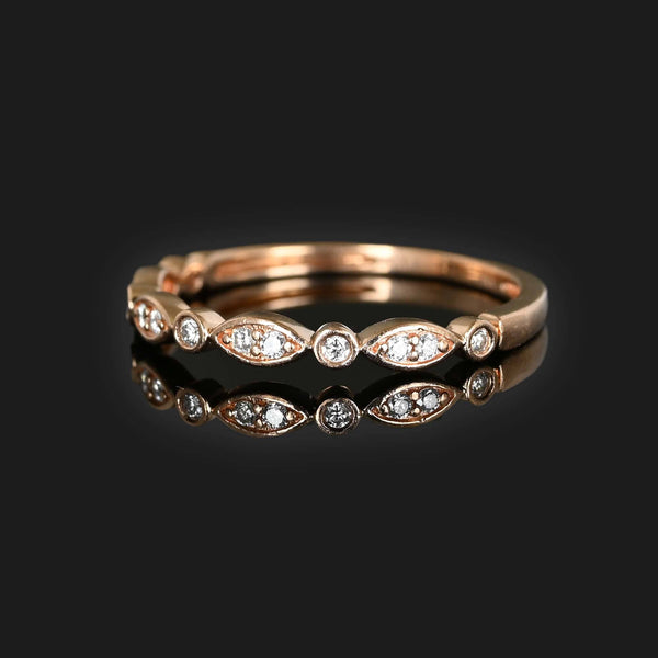 Scallop Edge Rose Gold Diamond Band Ring - Boylerpf