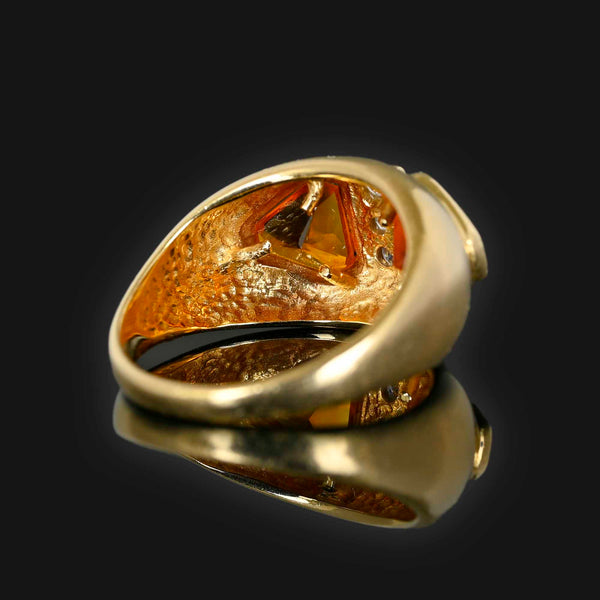 Diamond Trillion Cut Citrine Owl Dome Ring in 14K Gold - Boylerpf