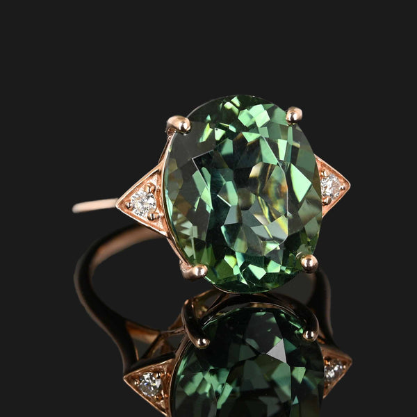 Rose Gold Diamond Green Amethyst Prasiolite Ring - Boylerpf