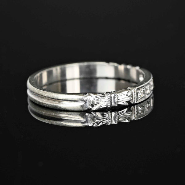 Vintage 18K White Gold Diamond Wedding Ring Band - Boylerpf